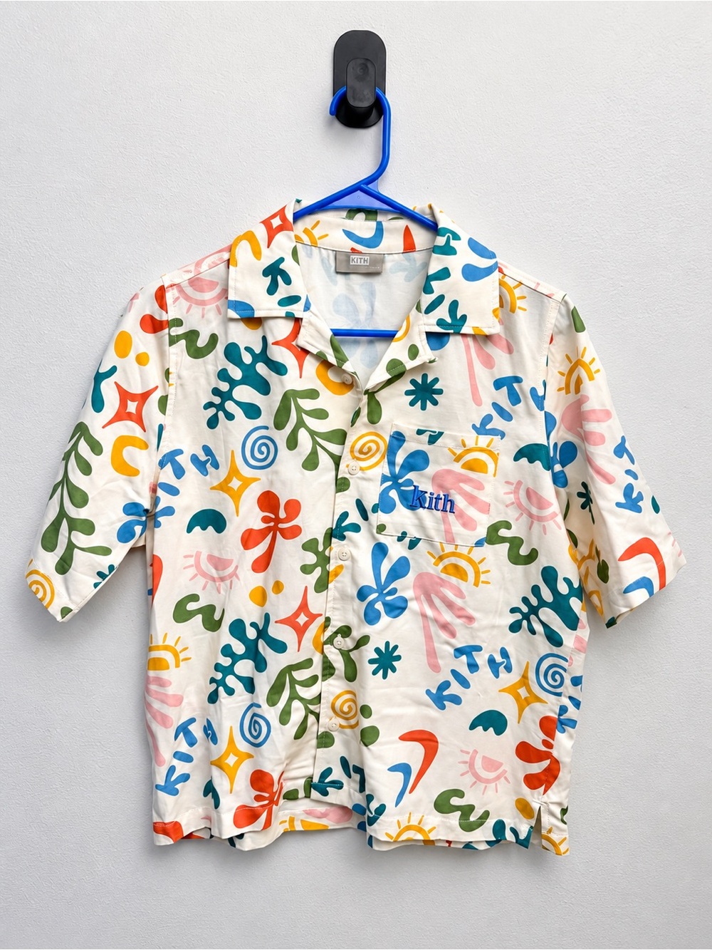 Kith Kids Cream Button-Up Shirt with Multicolor Abstract Print